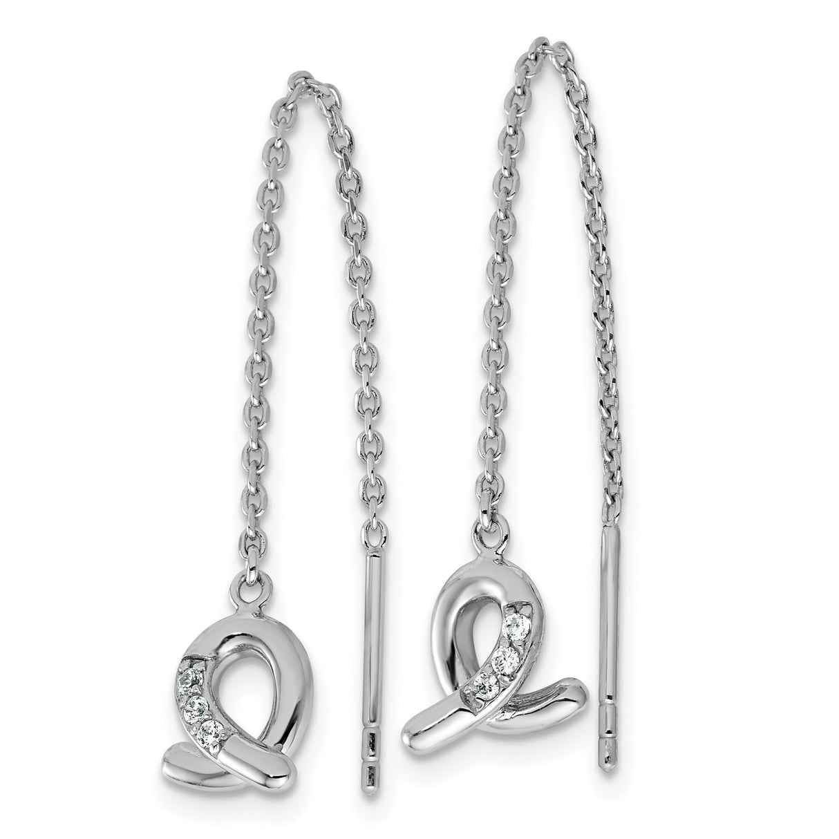 Sterling Silver Ribbon Threader Earrings with Cubic Zirconia, Looped Awareness Design