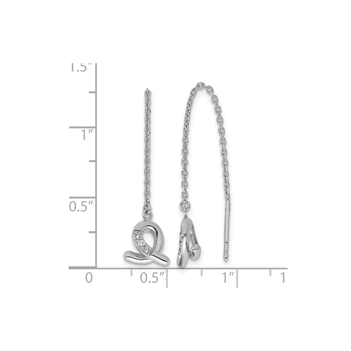 Sterling Silver Ribbon Threader Earrings with Cubic Zirconia, Looped Awareness Design