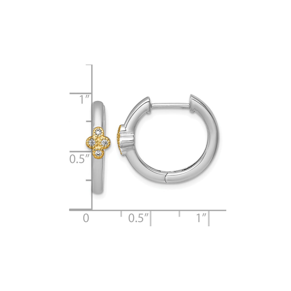 Sterling Silver Two Tone Hoop Earrings with Cubic Zirconia and Quatrefoil Design