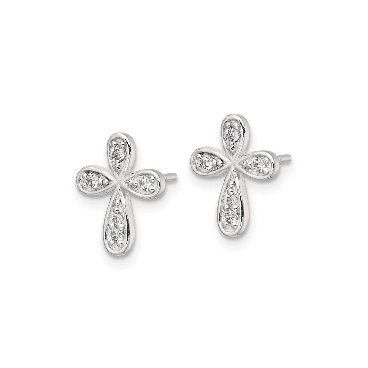 Sterling Silver Cross Stud Earrings with Cubic Zirconia Teardrop Petals, Christian Jewelry for Women