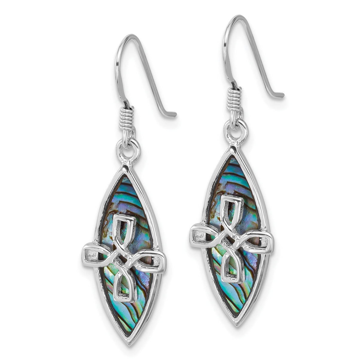 Sterling Silver Dangle Earrings with Marquise Abalone Inlay, Celtic Knot Design