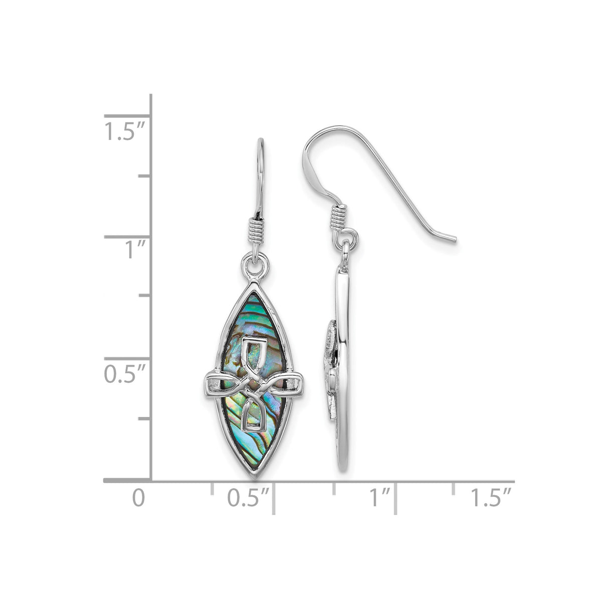 Sterling Silver Dangle Earrings with Marquise Abalone Inlay, Celtic Knot Design