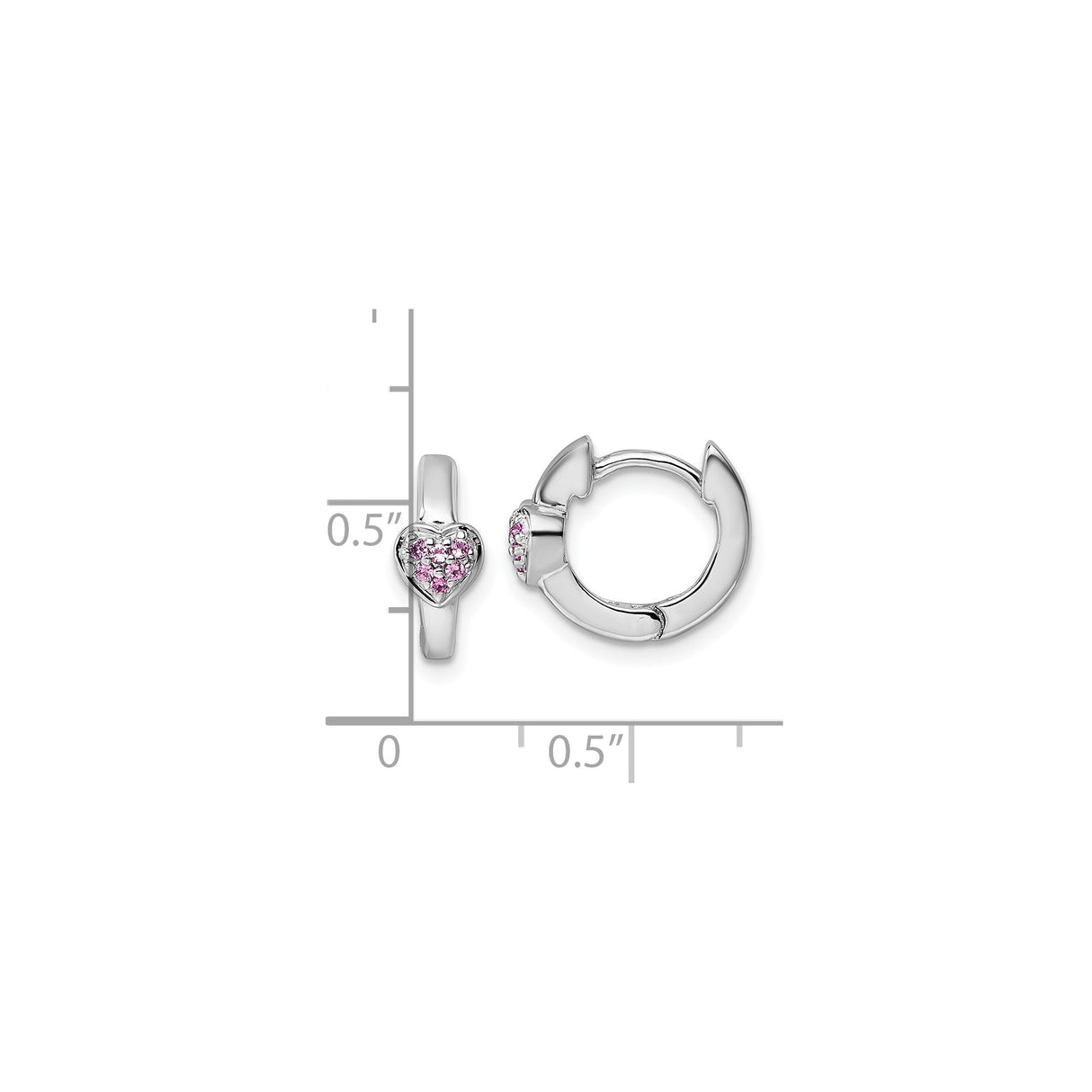 Sterling Silver Huggie Hoop Earrings with Pink Cubic Zirconia Heart Accents
