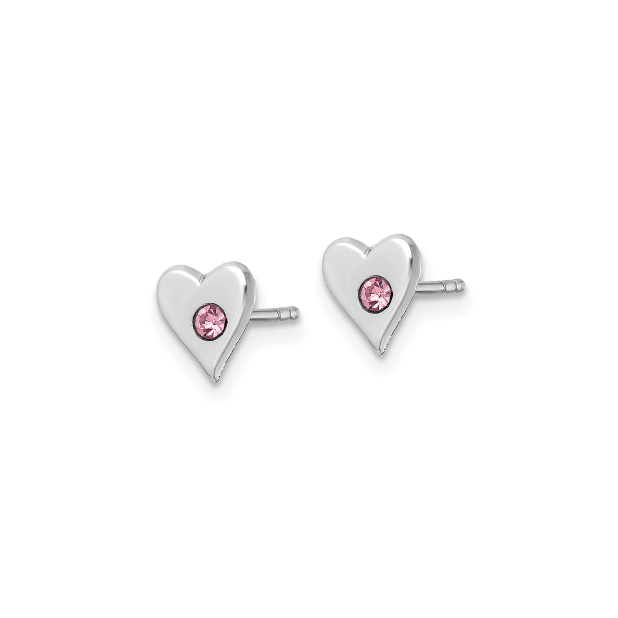 Sterling Silver Heart Stud Earrings with Pink Crystal Center for Women and Girls