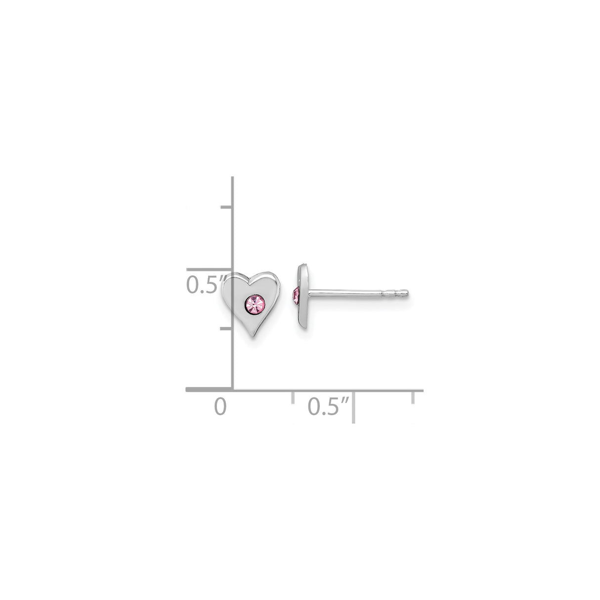 Sterling Silver Heart Stud Earrings with Pink Crystal Center for Women and Girls