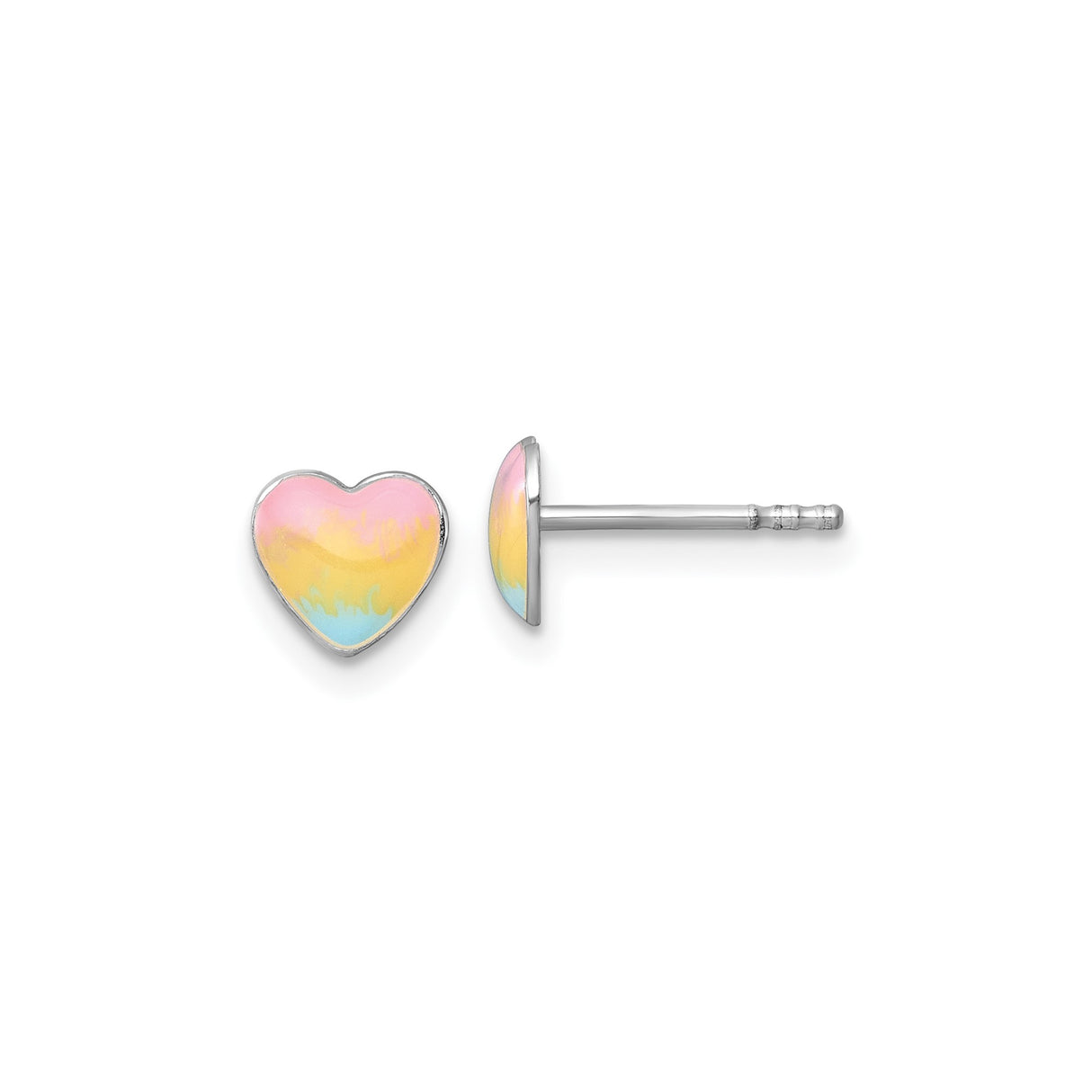 Sterling Silver Heart Stud Earrings with Pastel Pink, Yellow, and Blue Enamel, Youthful Design
