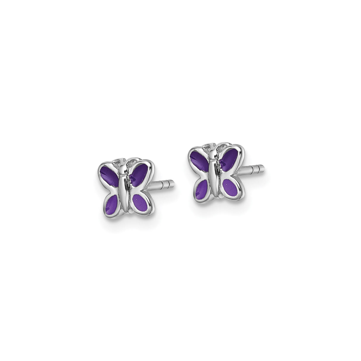 Sterling Silver Butterfly Stud Earrings with Purple Enamel Wings, Delicate Symbolic Jewelry for Girls or Women