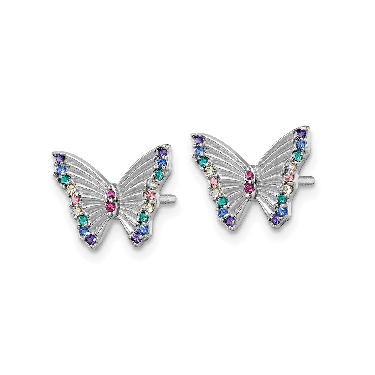 Sterling Silver Butterfly Stud Earrings with Multicolored Cubic Zirconia for Women