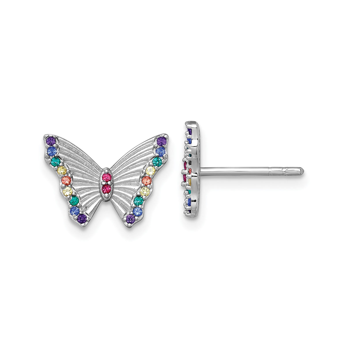 Sterling Silver Butterfly Stud Earrings with Multicolored Cubic Zirconia for Women