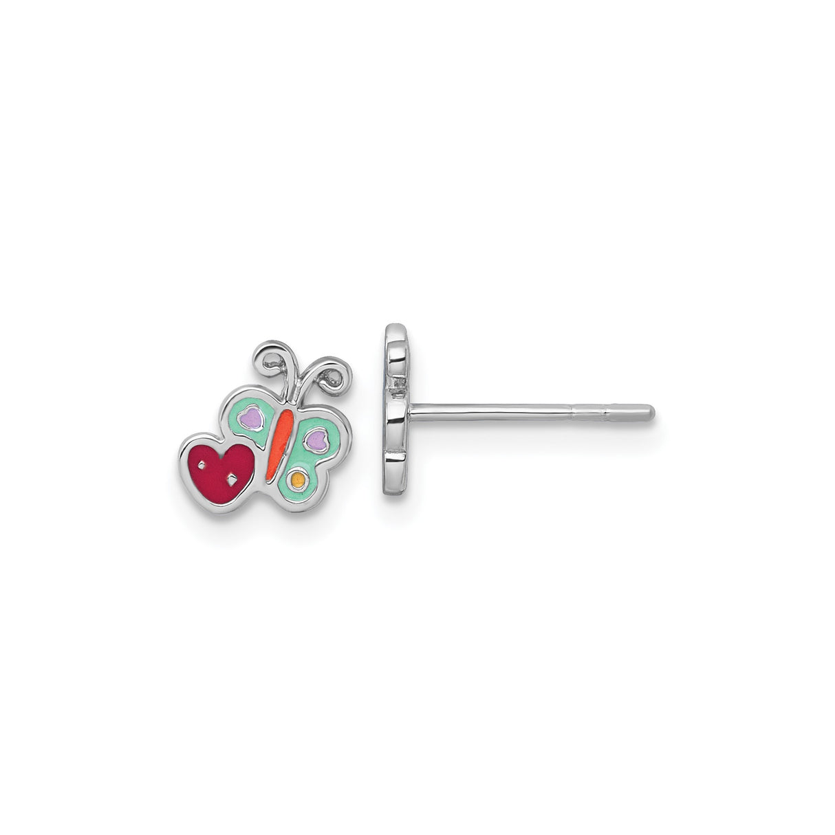 Sterling Silver Butterfly Stud Earrings with Colorful Enamel Heart Wings
