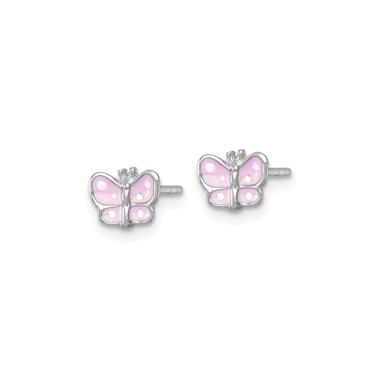 Sterling Silver Butterfly Stud Earrings with Pink Enamel Detailing for Girls