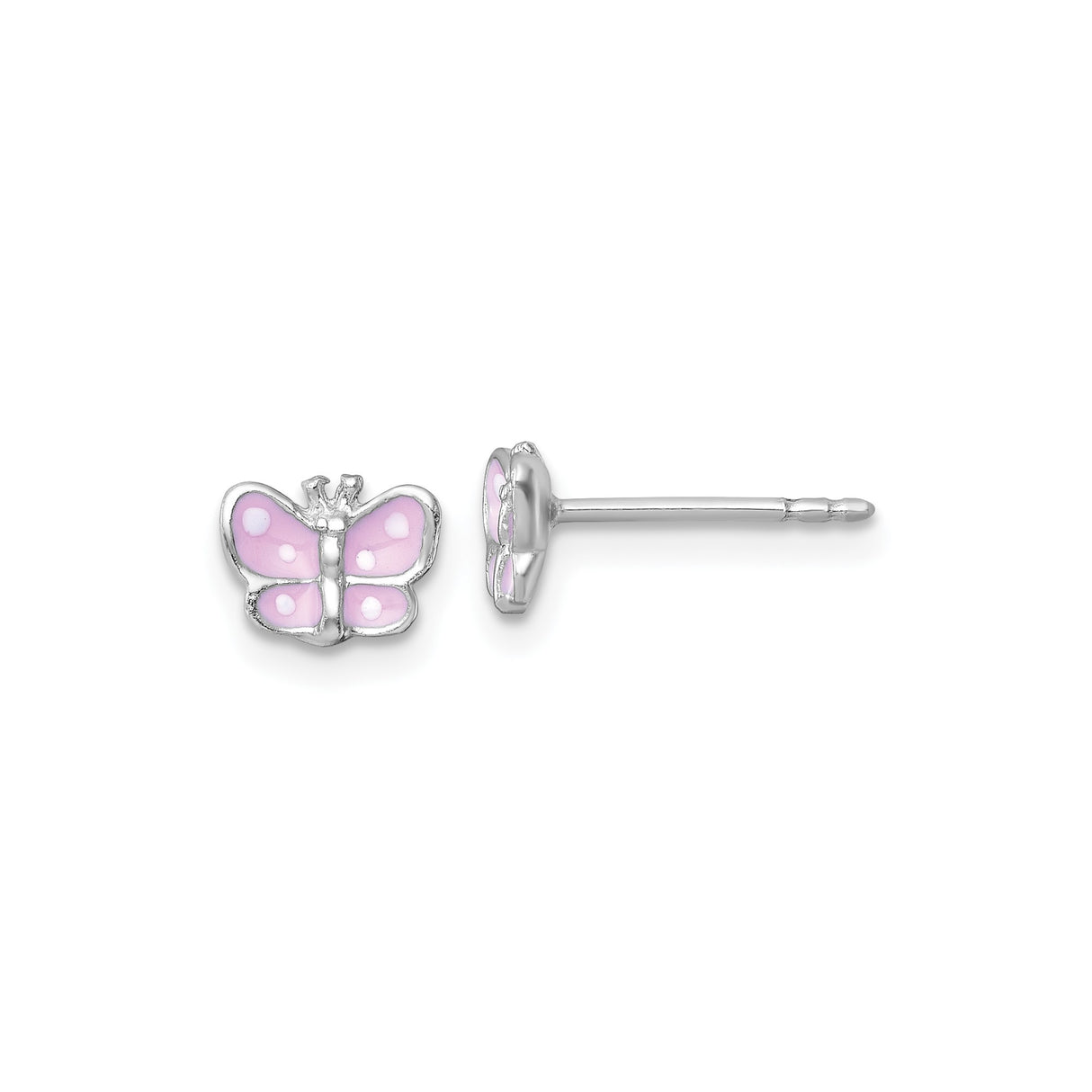 Sterling Silver Butterfly Stud Earrings with Pink Enamel Detailing for Girls