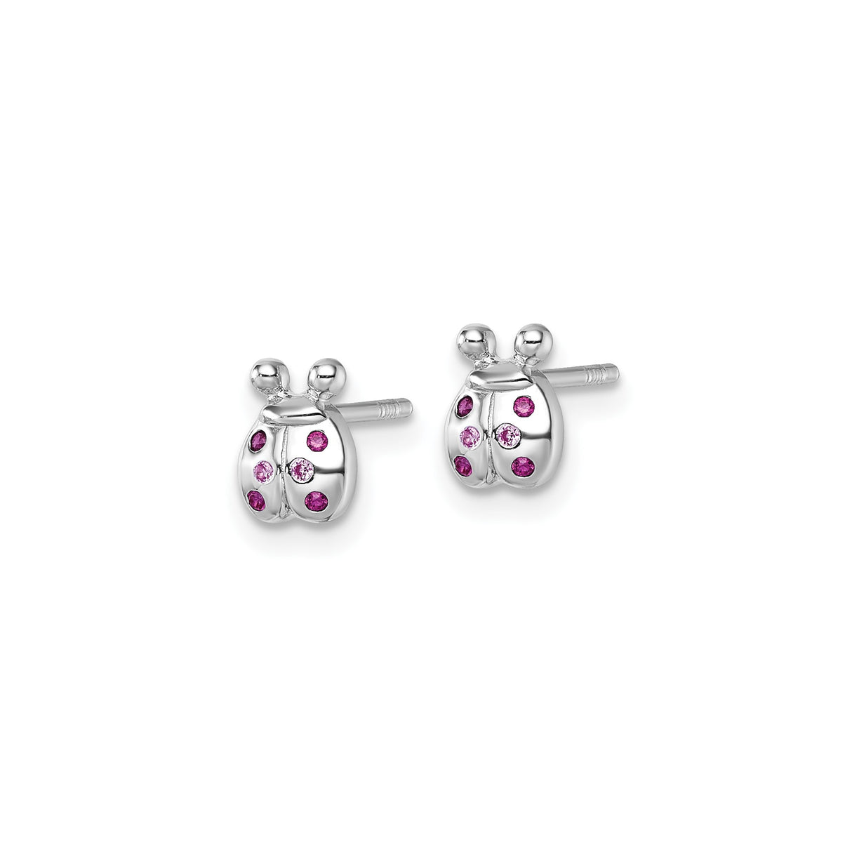 Sterling Silver Ladybug Stud Earrings with Pink and Purple Cubic Zirconia, Nature Inspired