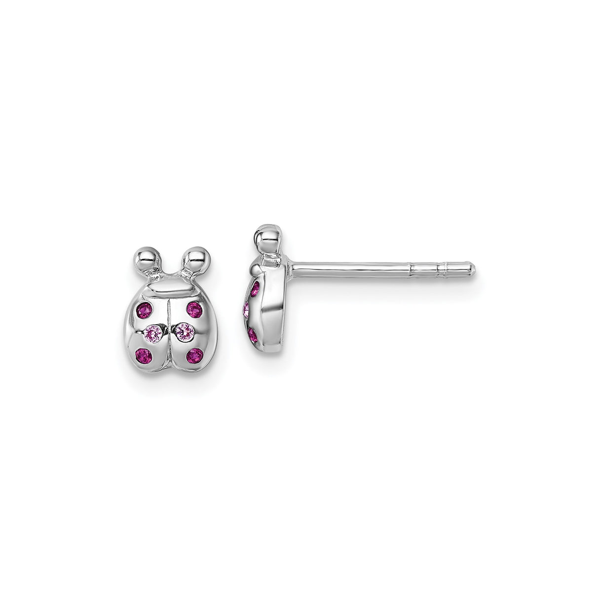 Sterling Silver Ladybug Stud Earrings with Pink and Purple Cubic Zirconia, Nature Inspired