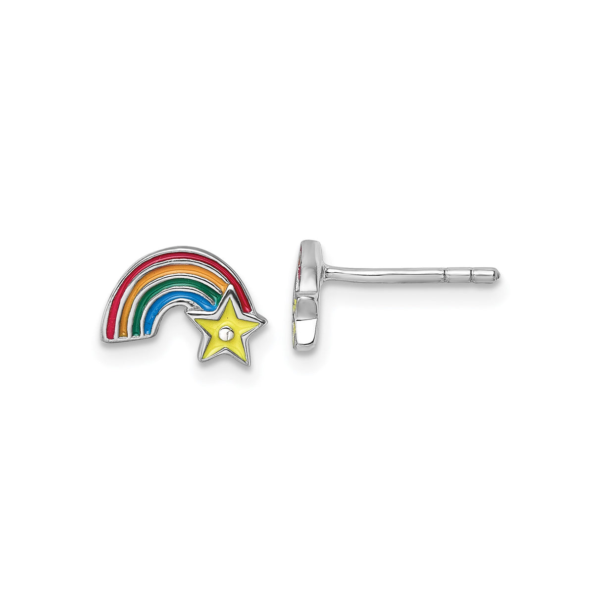 Sterling Silver Rainbow and Star Stud Earrings with Colorful Enamel for Girls