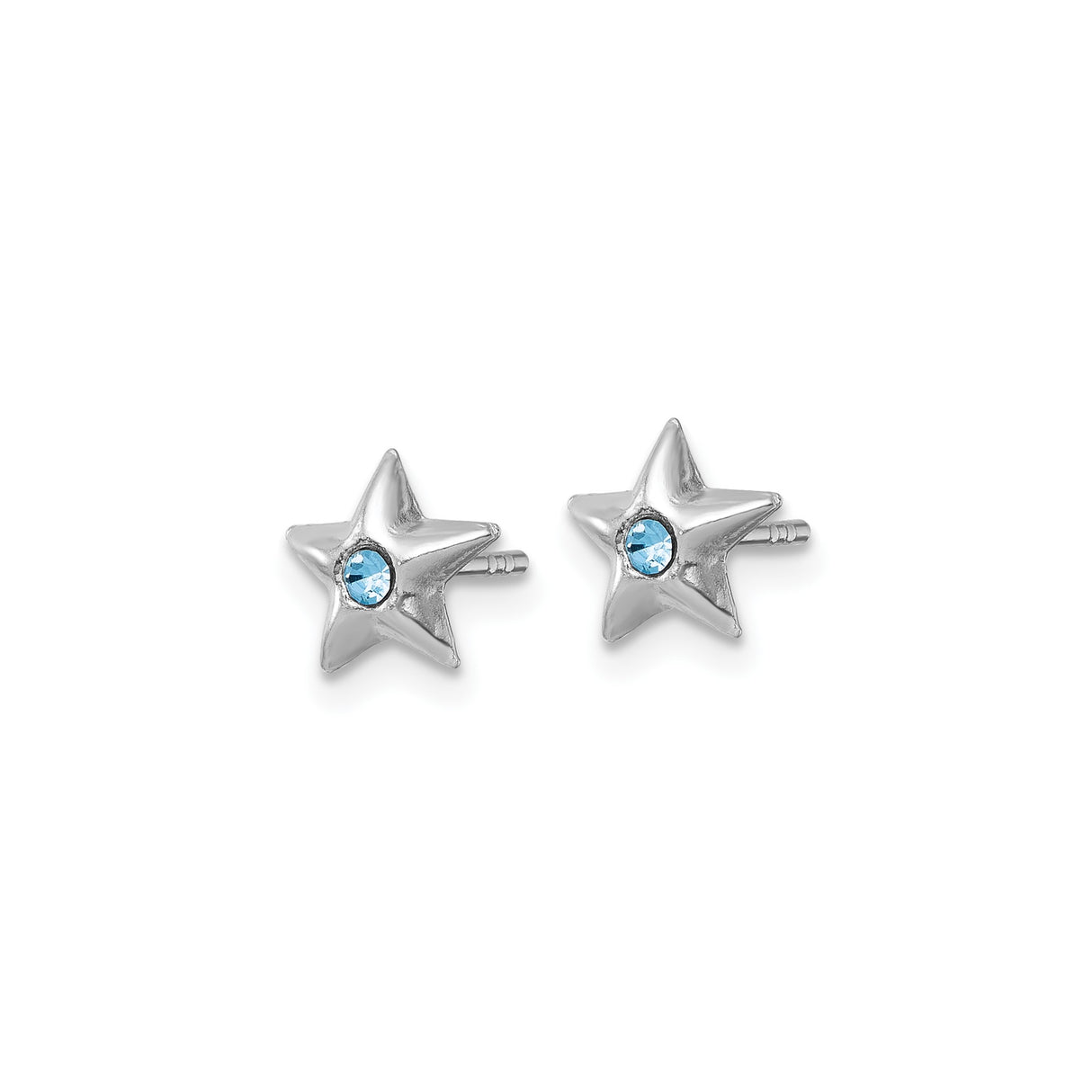 Sterling Silver Star Stud Earrings with Light Blue Crystal, Celestial Design for Women and Girls