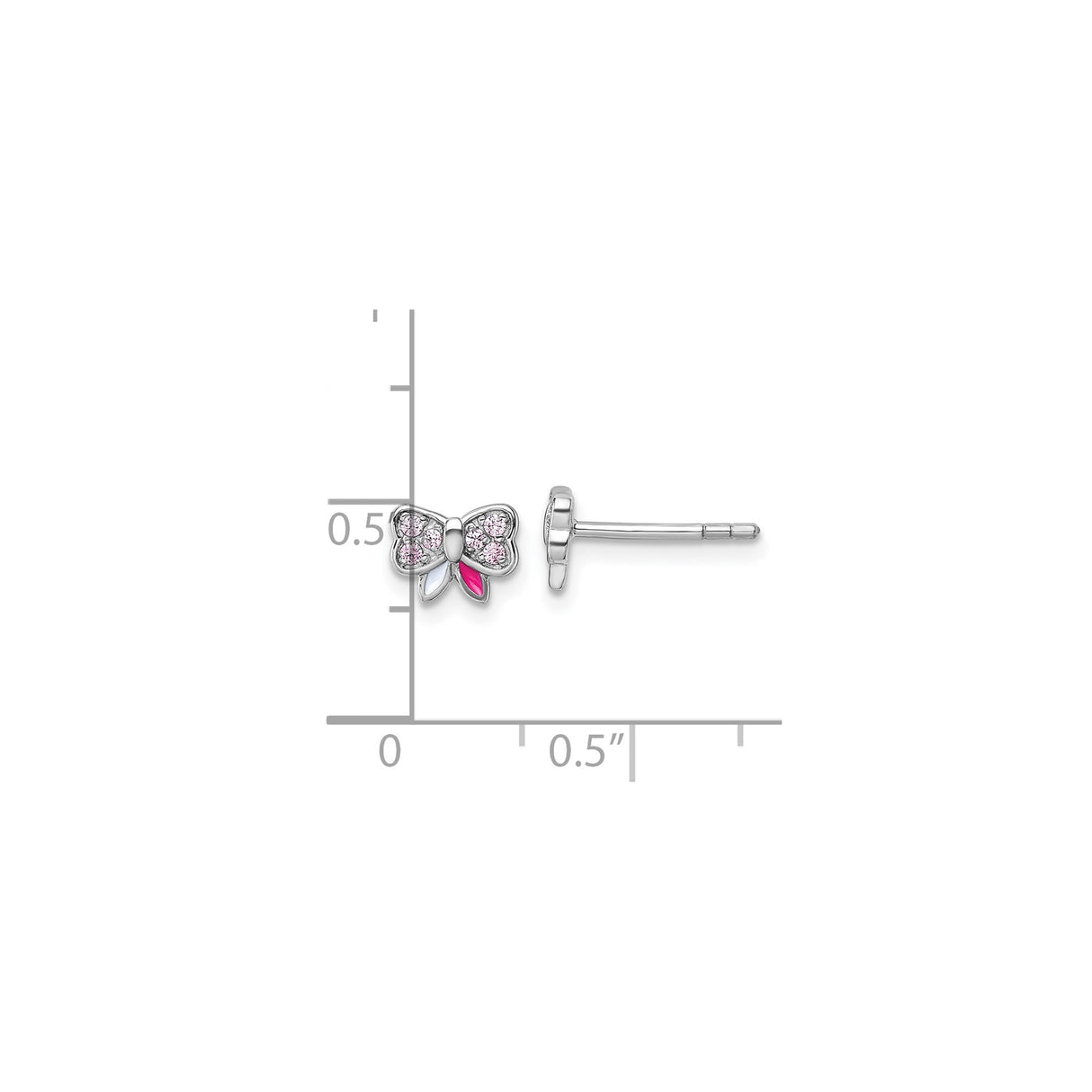 Sterling Silver Butterfly Stud Earrings with Pink Cubic Zirconia and White Enamel for Girls