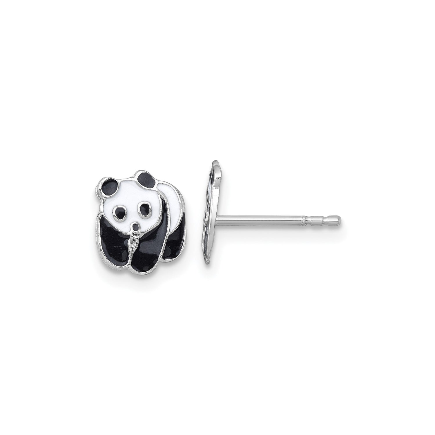 Sterling Silver Panda Bear Stud Earrings with Black and White Enamel, Animal Theme for Women and Girls