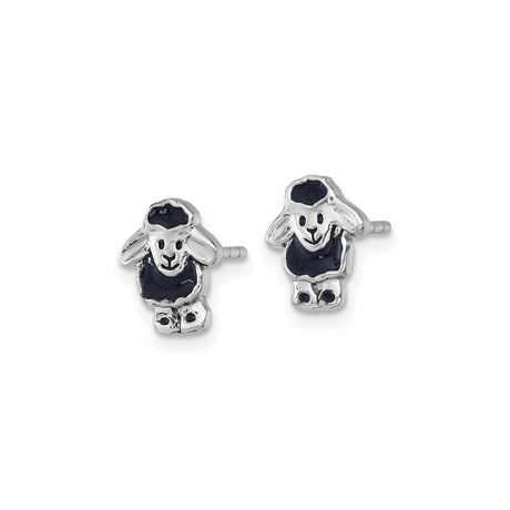 Sterling Silver Lamb Stud Earrings with Black Enamel, Christian Symbol Jewelry