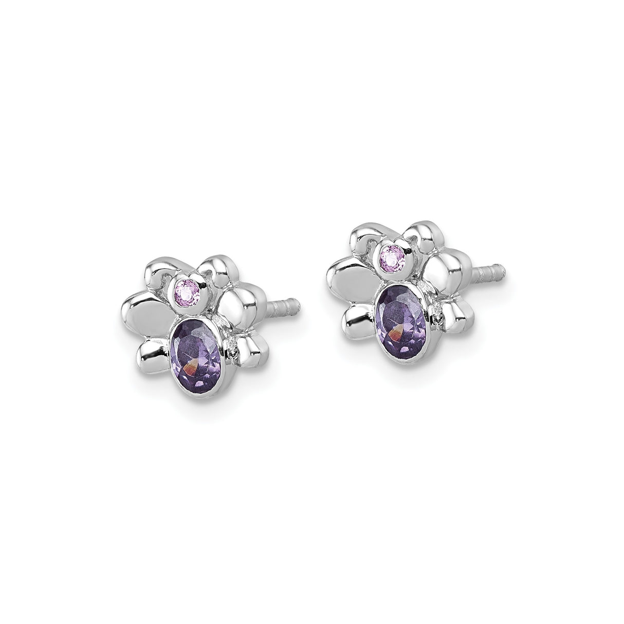 Sterling Silver Butterfly Stud Earrings with Pink and Purple Cubic Zirconia
