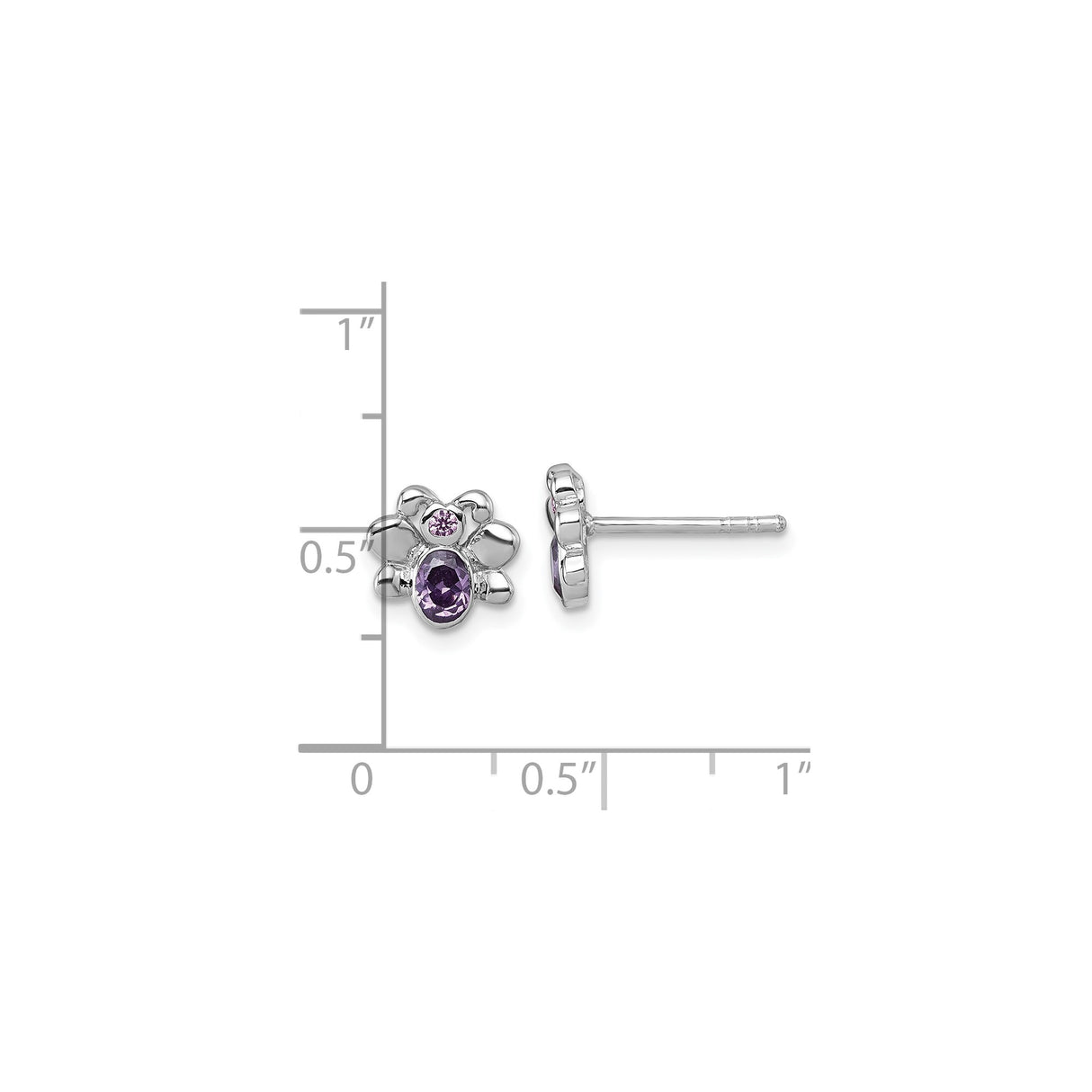 Sterling Silver Butterfly Stud Earrings with Pink and Purple Cubic Zirconia