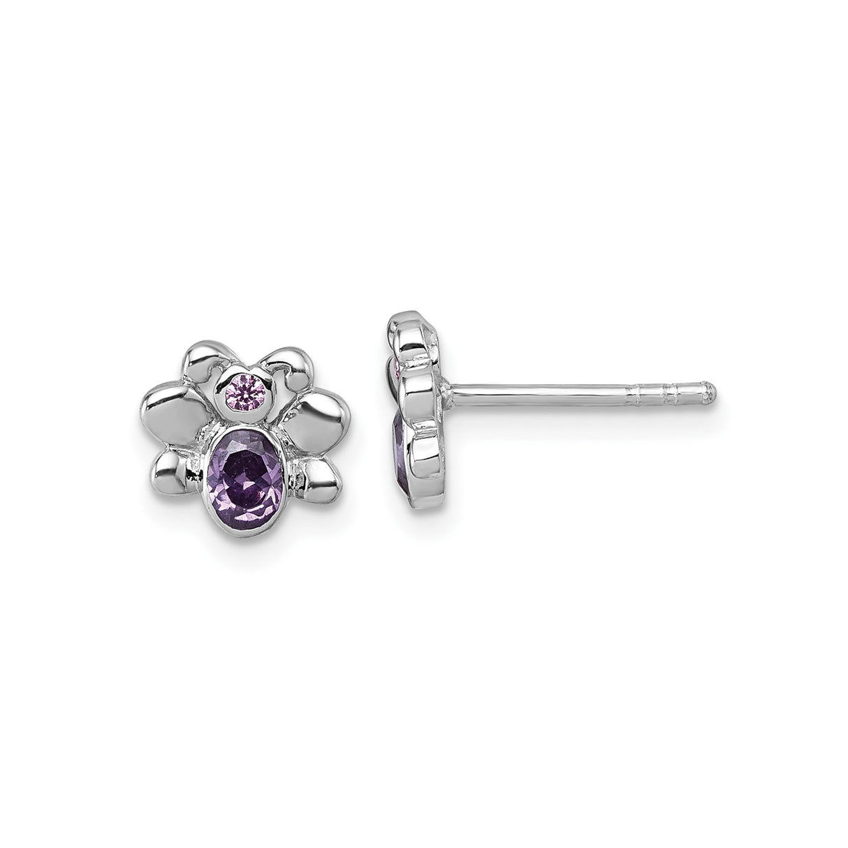 Sterling Silver Butterfly Stud Earrings with Pink and Purple Cubic Zirconia