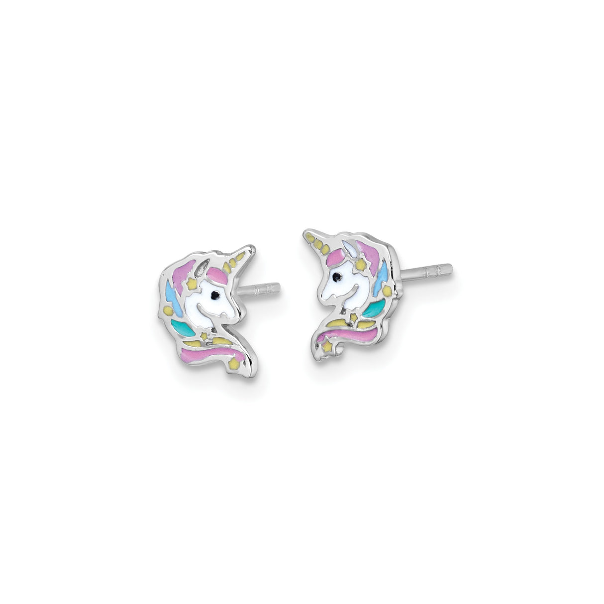 Sterling Silver Unicorn Stud Earrings with Pink, Blue, Yellow, and White Enamel Accents