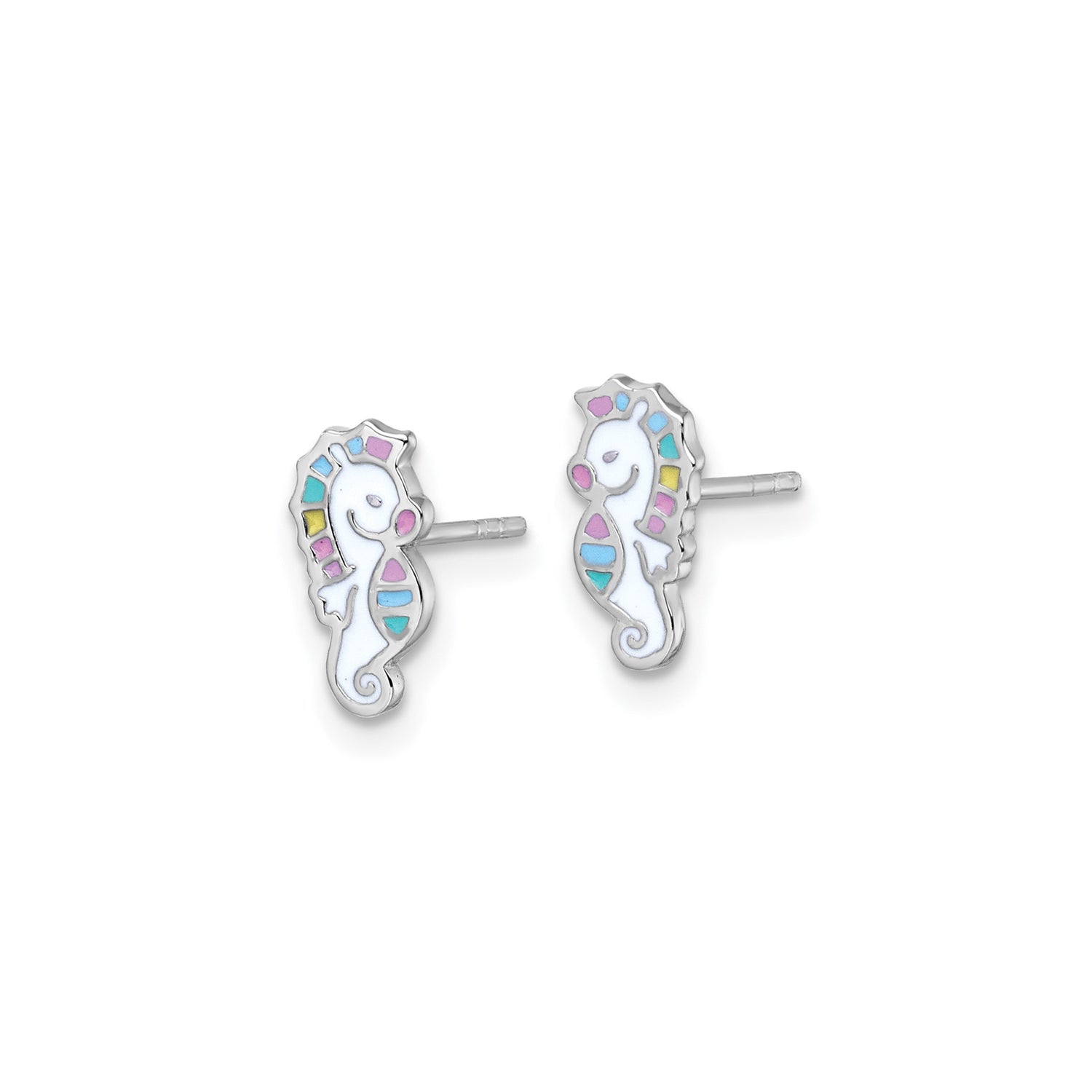 Sterling Silver Seahorse Stud Earrings with Colorful Enamel Accents, Nautical Ocean Style