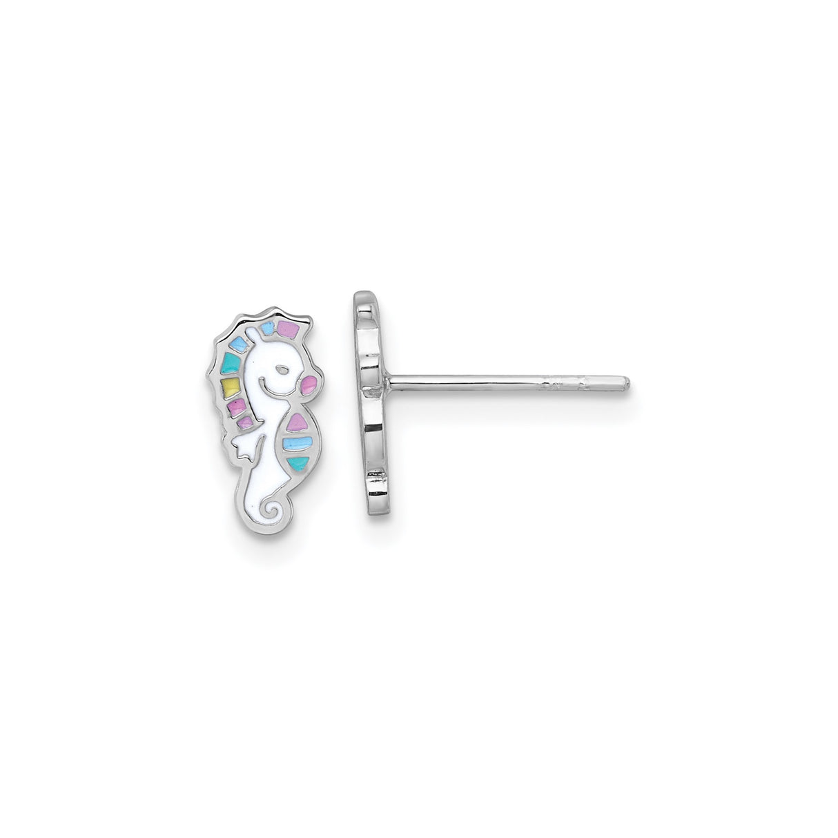 Sterling Silver Seahorse Stud Earrings with Colorful Enamel Accents, Nautical Ocean Style