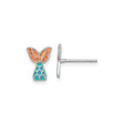 Sterling Silver Mermaid Tail Stud Earrings with Turquoise and Orange Enamel, Nautical Theme