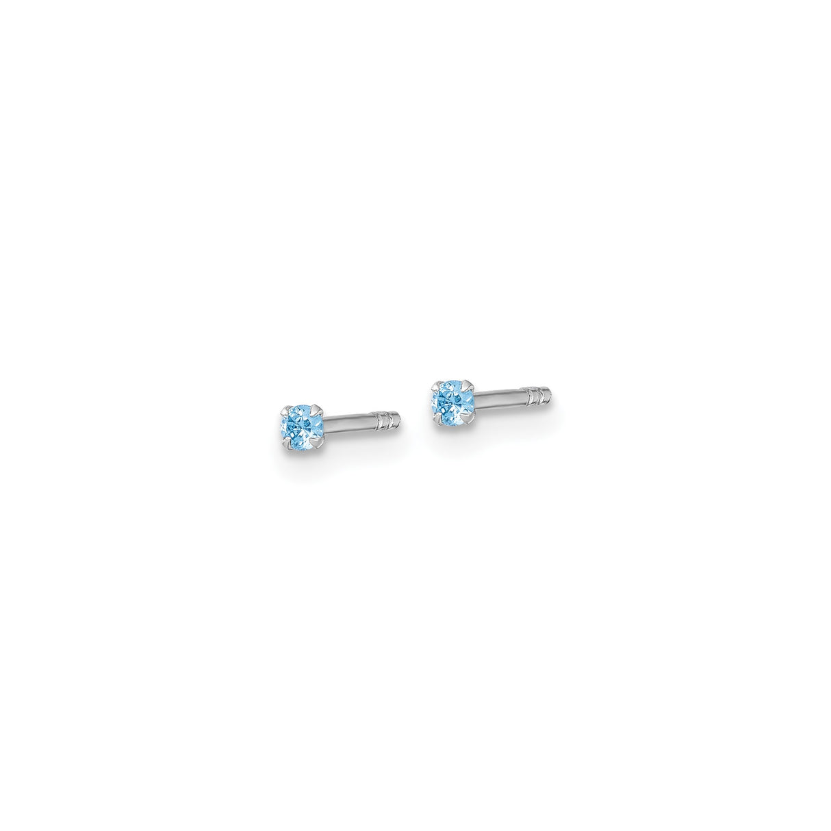 Sterling Silver Stud Earrings with Light Blue Cubic Zirconia, Round Cut Minimalist Design