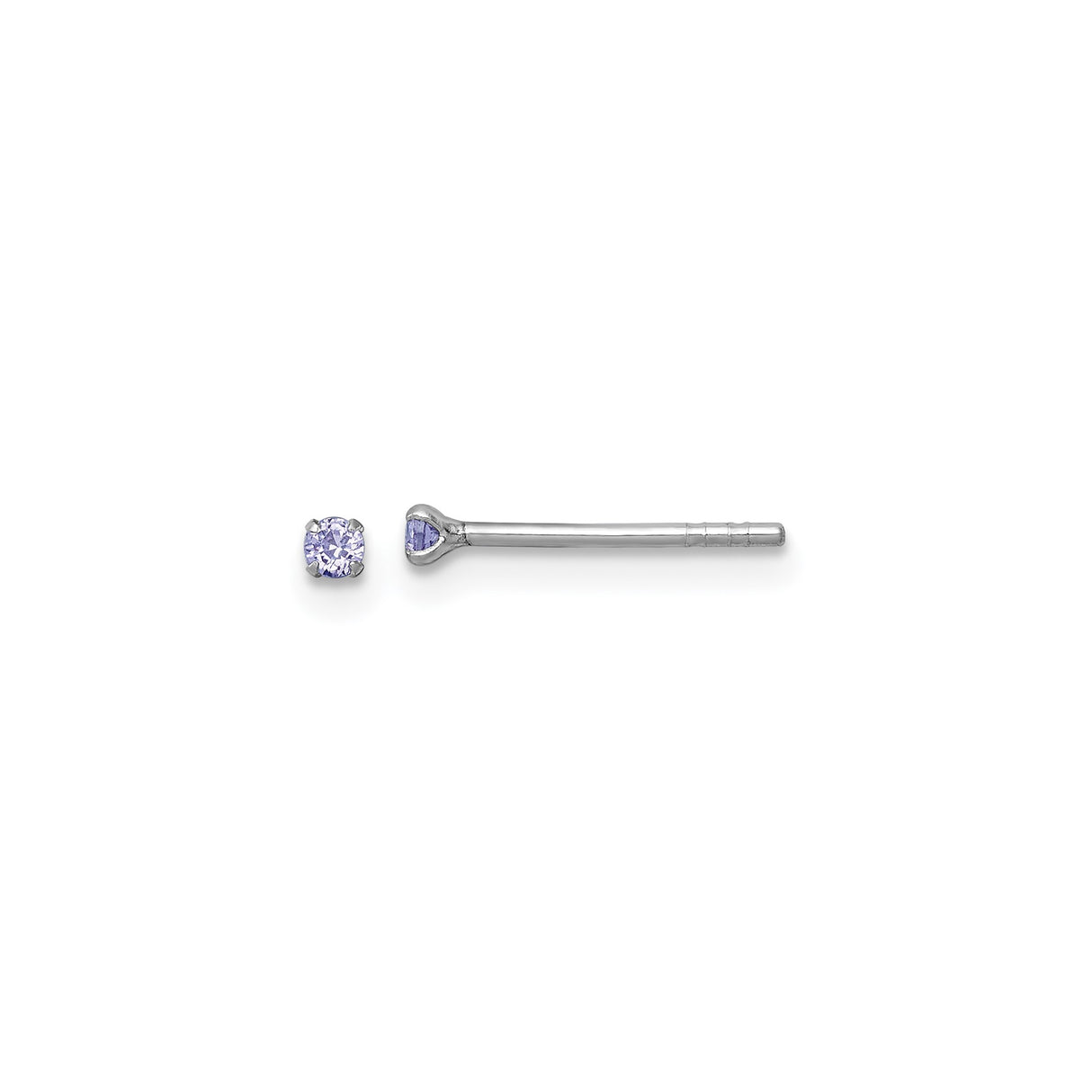 Sterling Silver Nose Stud with Light Purple Cubic Zirconia in Prong Setting