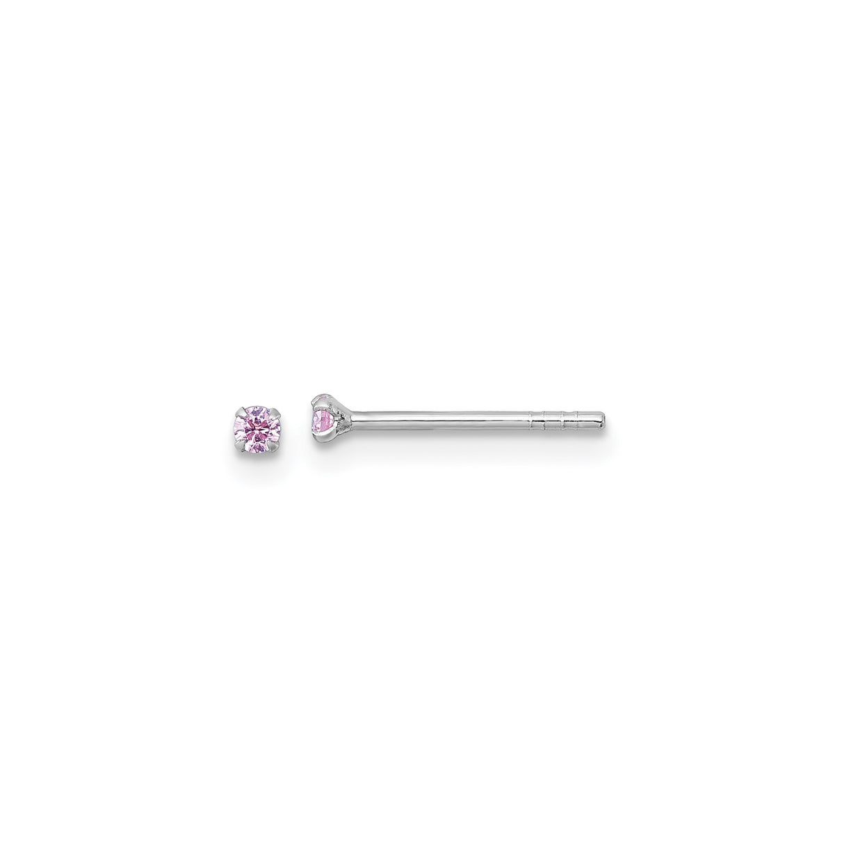 Sterling Silver Nose Stud with Round Pink Cubic Zirconia in Prong Setting, Minimalist Style for Women
