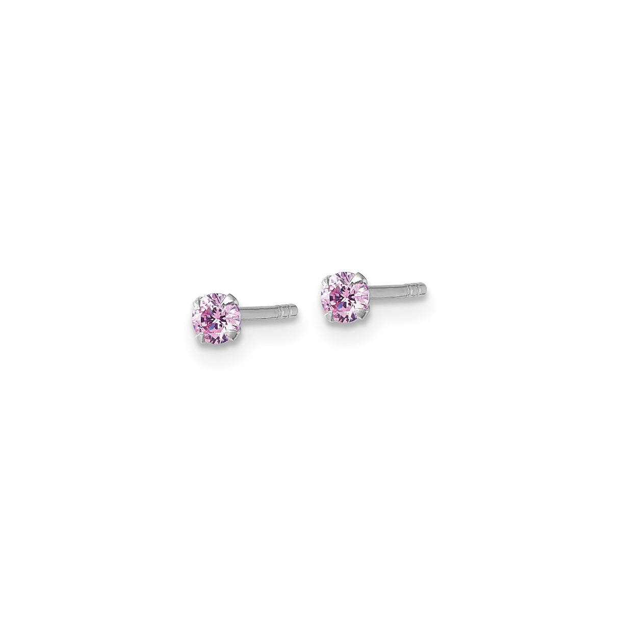 Sterling Silver Stud Earrings with Pink Cubic Zirconia, Four Prong Minimalist Design