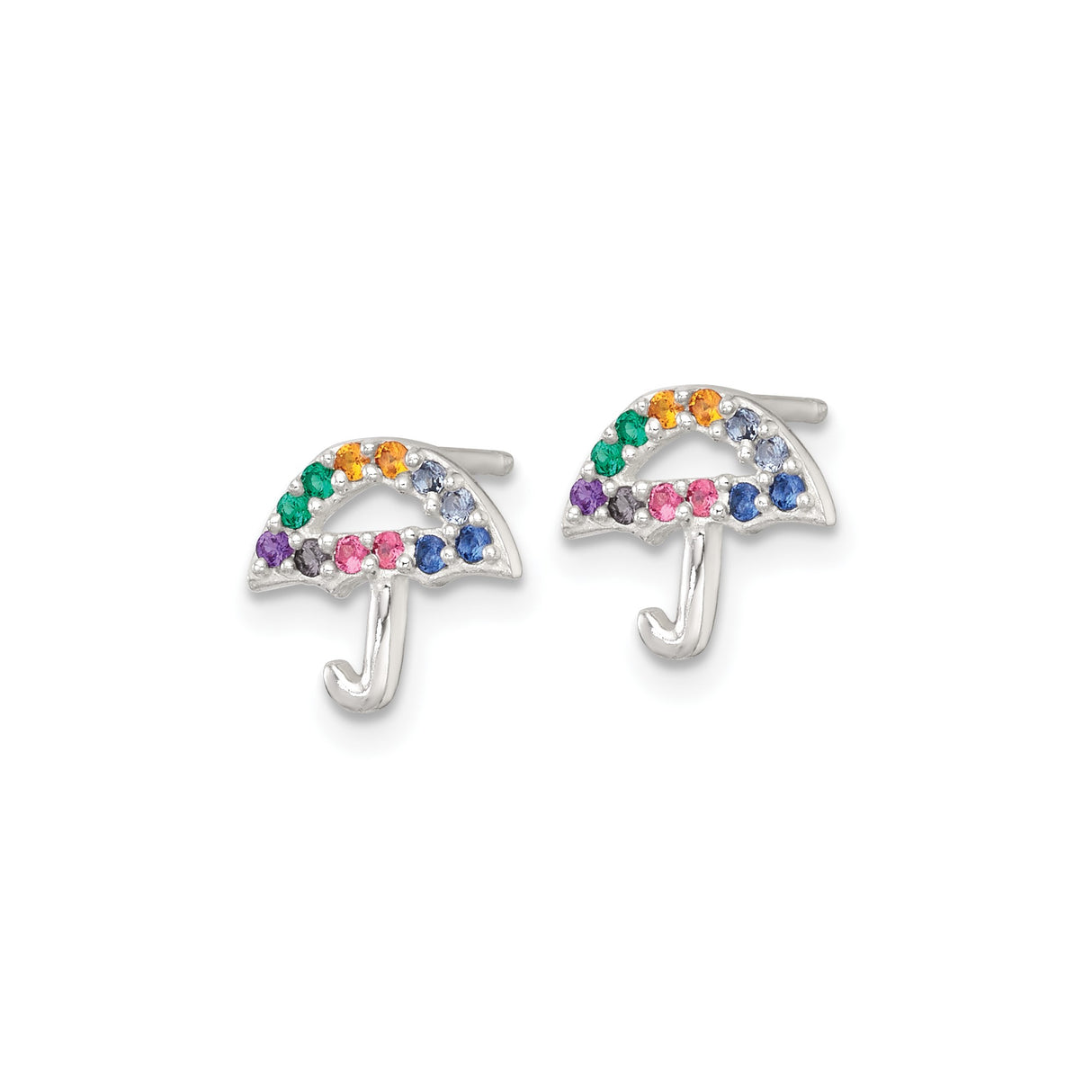 Sterling Silver Umbrella Stud Earrings with Multicolor Cubic Zirconia, Rainbow Design for Women