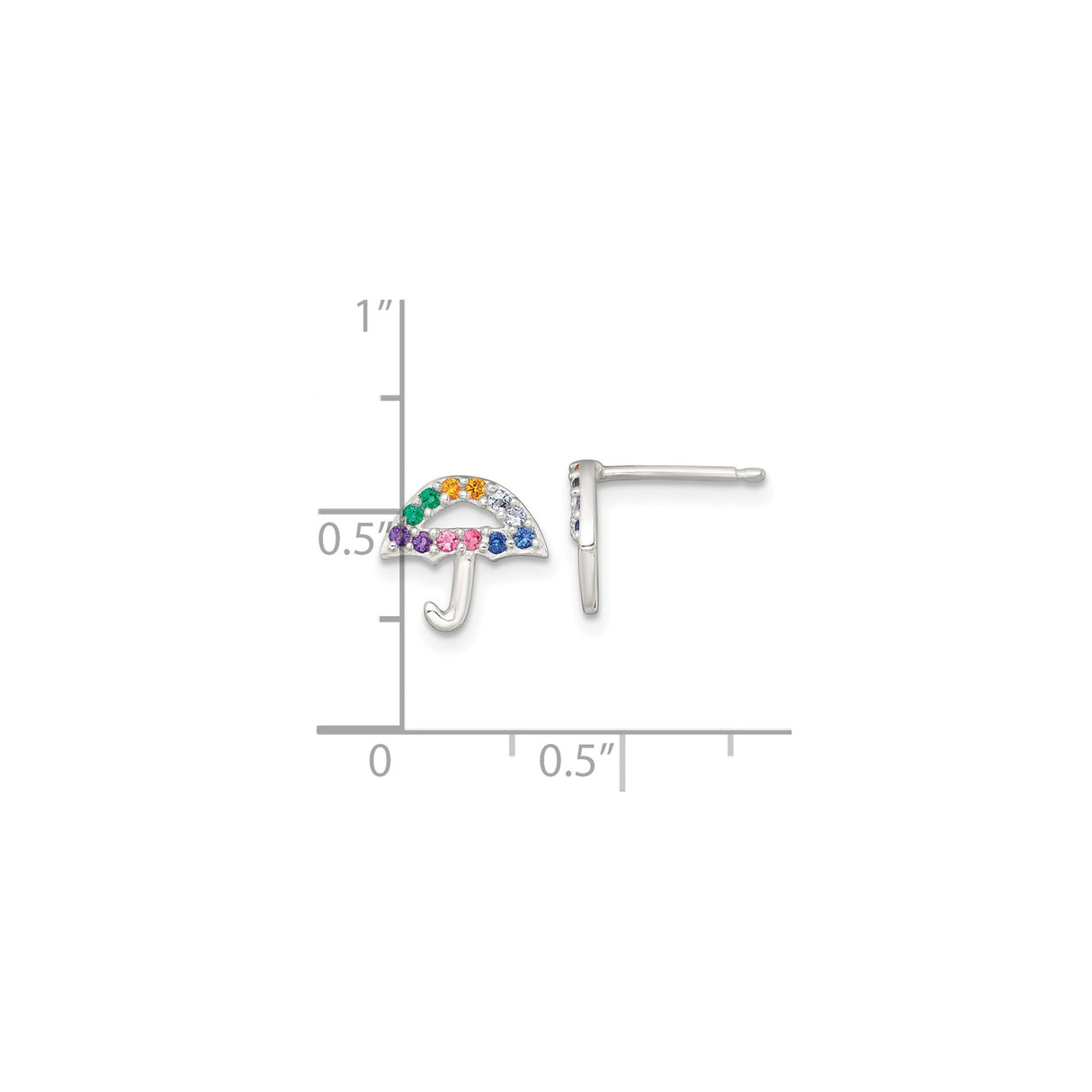 Sterling Silver Umbrella Stud Earrings with Multicolor Cubic Zirconia, Rainbow Design for Women