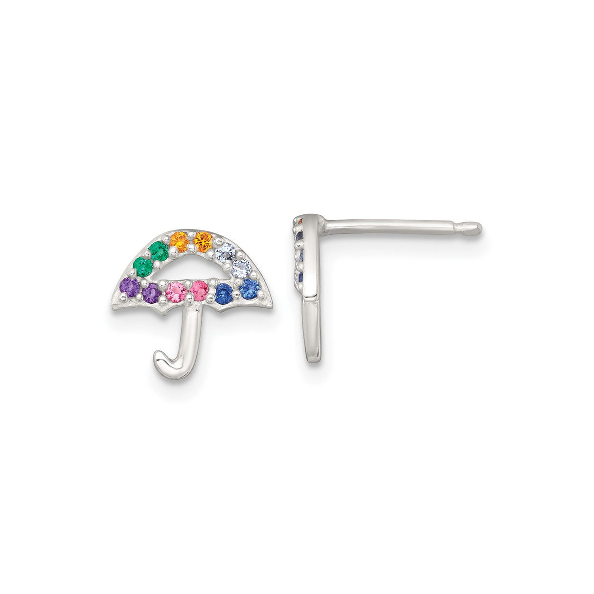 Sterling Silver Umbrella Stud Earrings with Multicolor Cubic Zirconia, Rainbow Design for Women