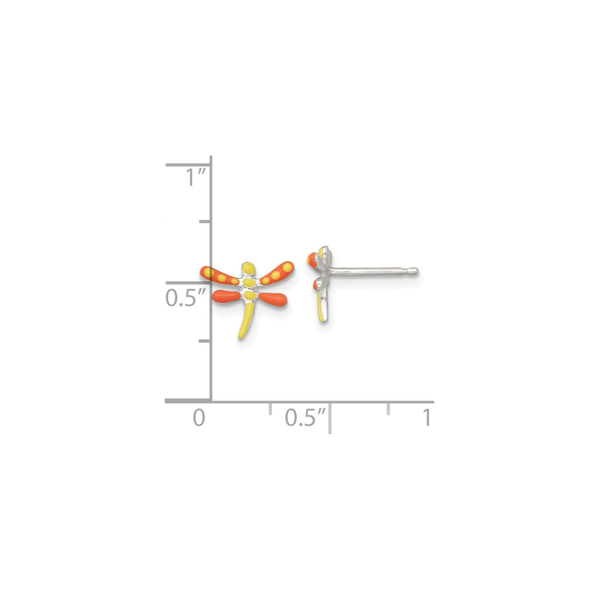 Sterling Silver Dragonfly Stud Earrings with Orange and Yellow Enamel Accents
