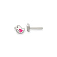 Sterling Silver Bird Stud Earrings with Pink Enamel Heart Wing, Dainty Animal Design for Girls