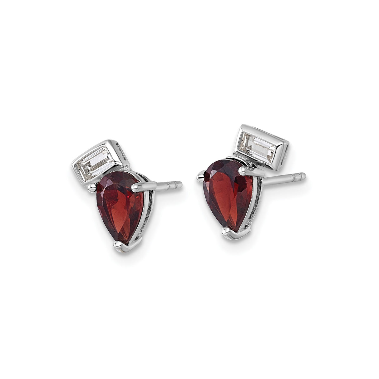 Sterling Silver Stud Earrings with Pear Shaped Garnet and White Topaz Accent