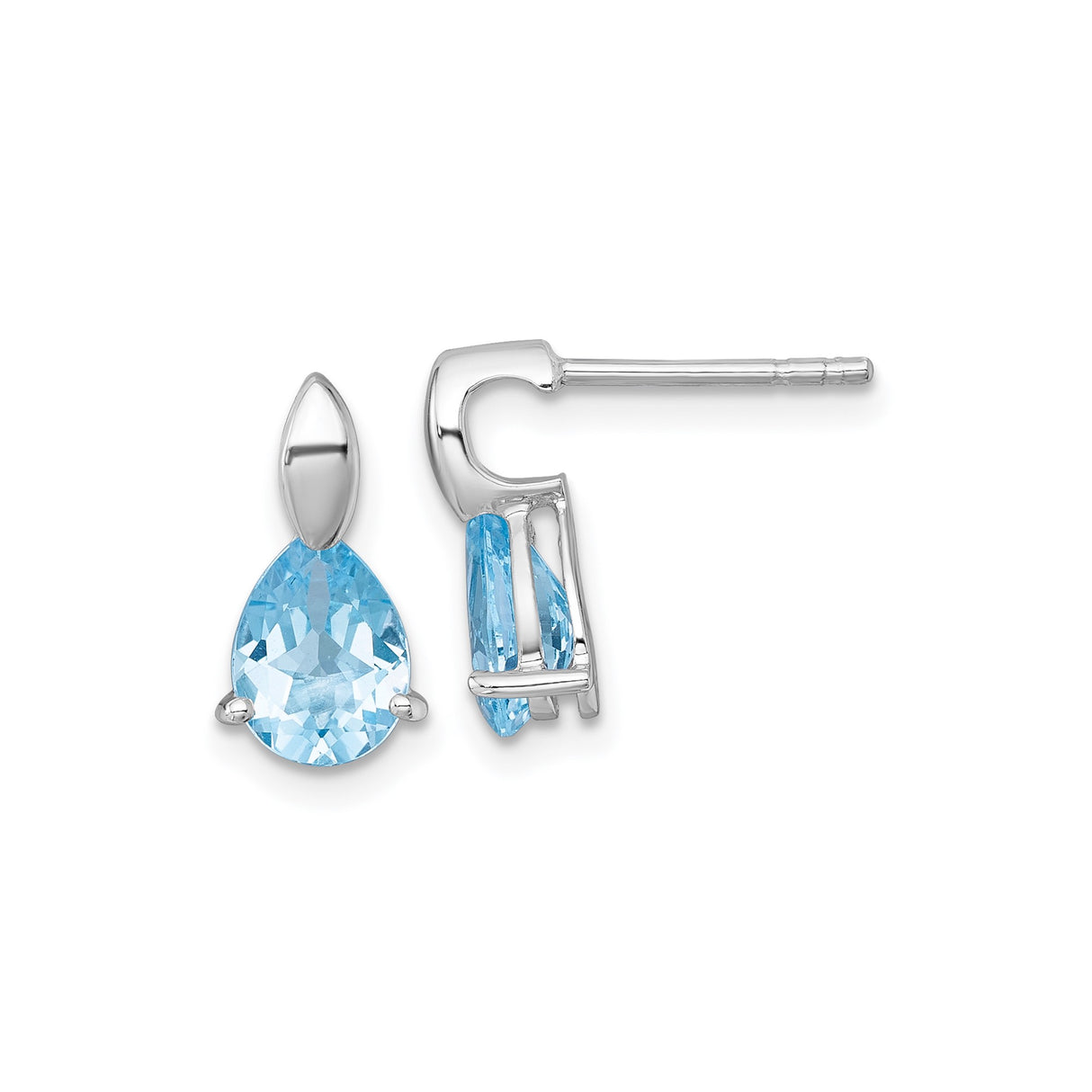 Sterling Silver Drop Earrings with Pear Shaped Swiss Blue Topaz, Modern Bezel Setting