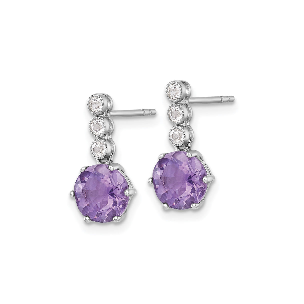 Sterling Silver Dangle Earrings with Amethyst and White Topaz Accents for Women