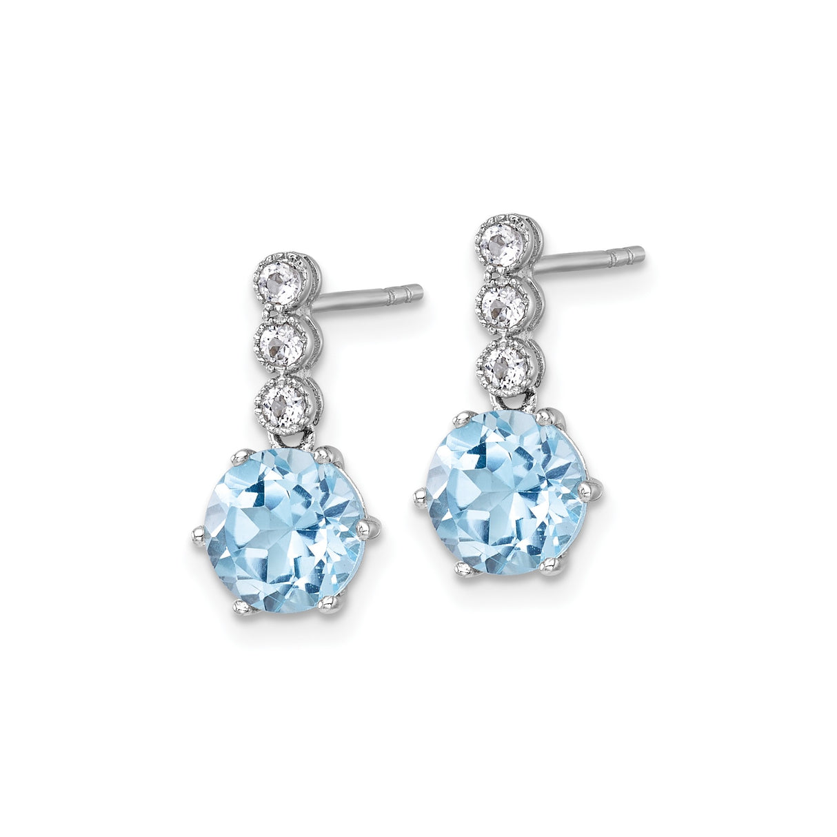 Sterling Silver Drop Earrings with Swiss Blue Topaz and White Topaz, Rhodium Plated Dangle Design