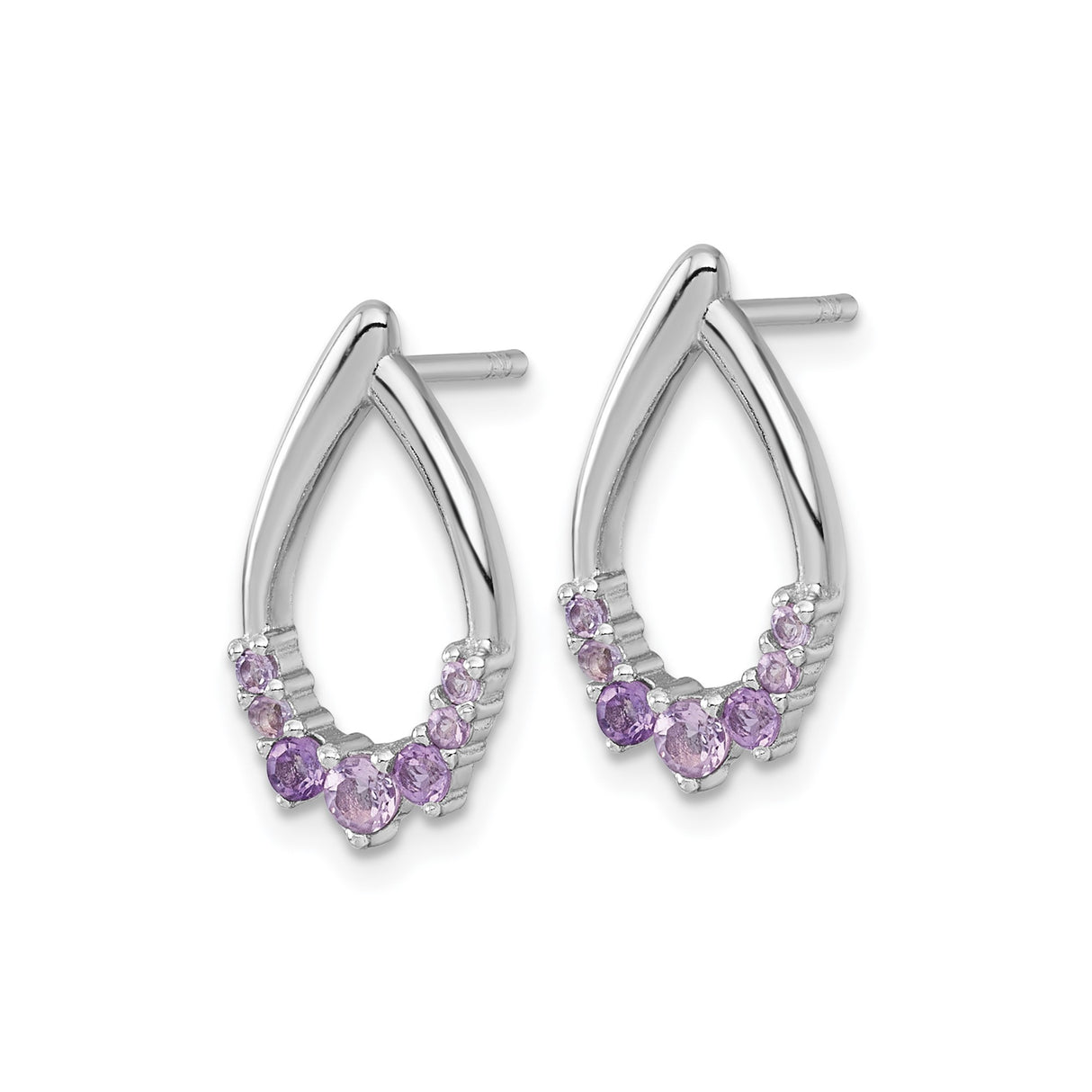 Sterling Silver Teardrop Stud Earrings with Amethyst, Rhodium Plated, Minimalist Design for Women