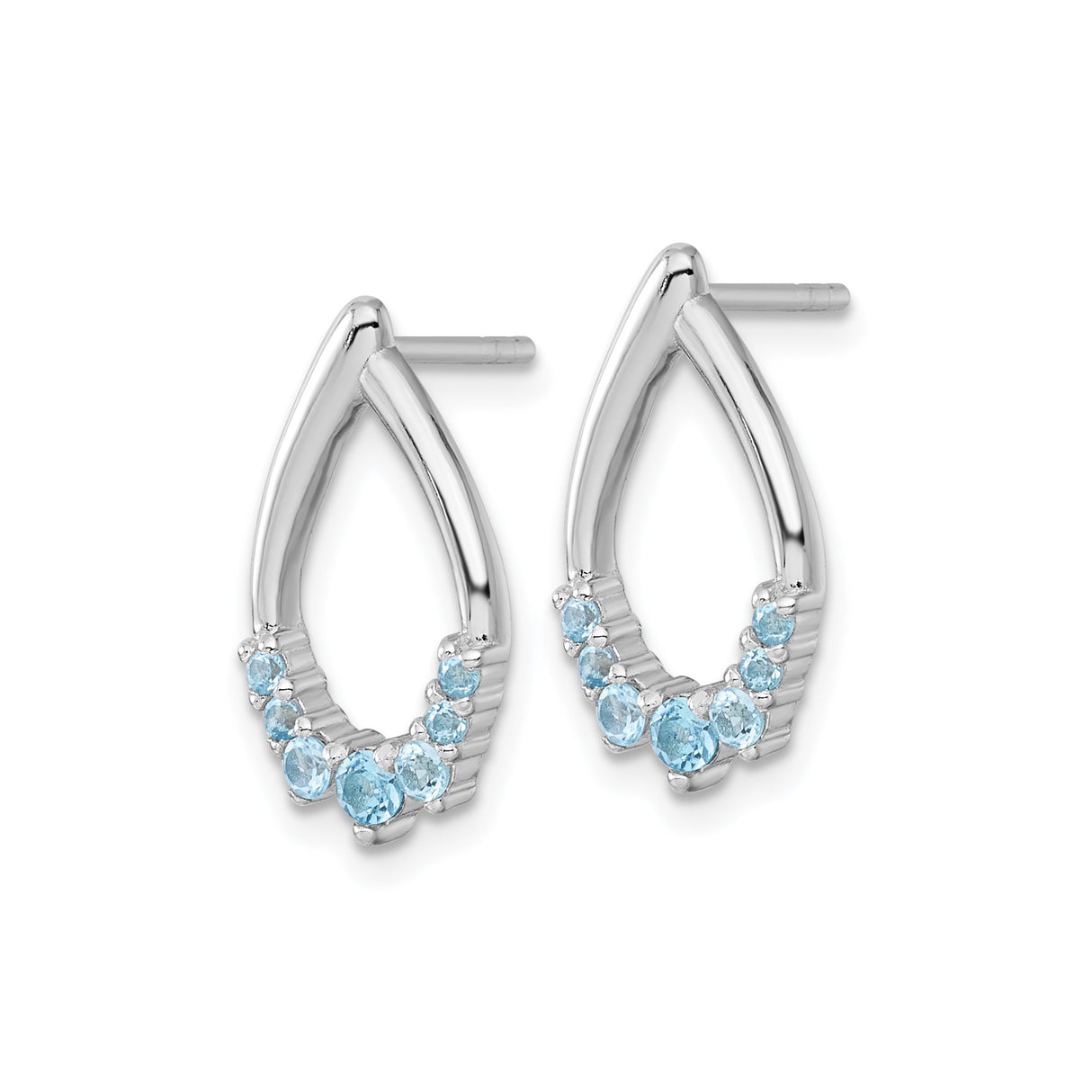 Sterling Silver Teardrop Stud Earrings with Swiss Blue Topaz, Modern Open Loop Design