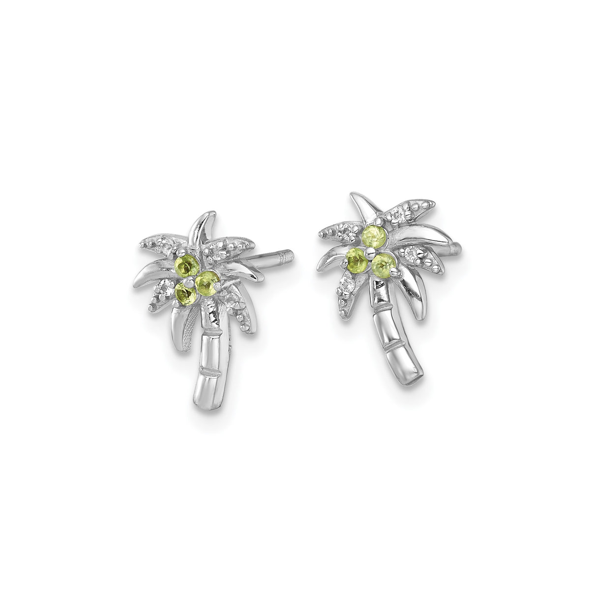 Sterling Silver Palm Tree Stud Earrings with Peridot and White Topaz Accents
