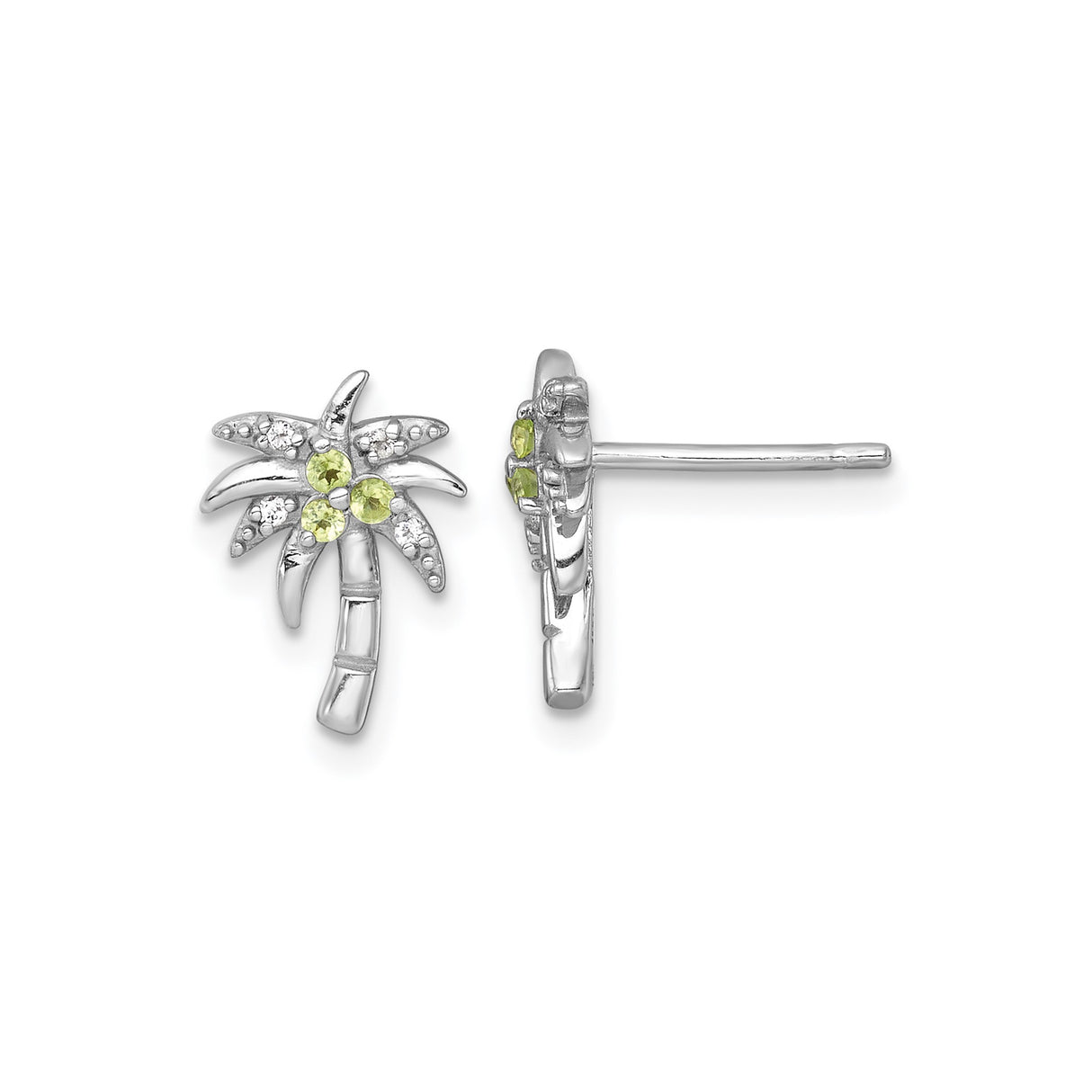 Sterling Silver Palm Tree Stud Earrings with Peridot and White Topaz Accents