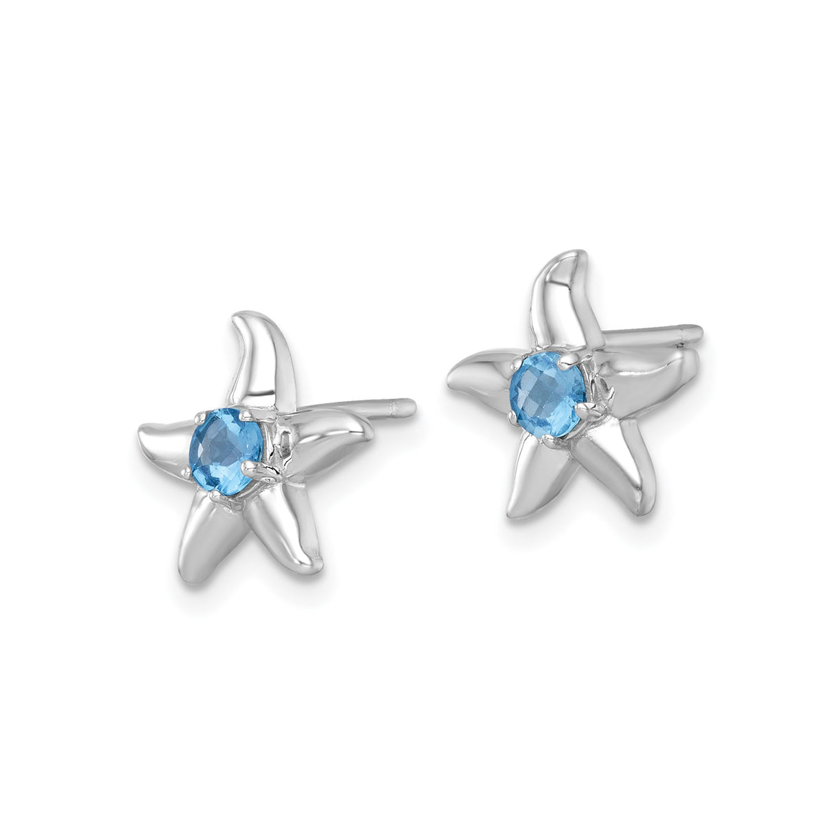 Sterling Silver Starfish Stud Earrings with Swiss Blue Topaz, Nautical Ocean-Inspired Design