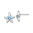 Sterling Silver Starfish Stud Earrings with Swiss Blue Topaz, Nautical Ocean-Inspired Design