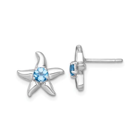 Sterling Silver Starfish Stud Earrings with Swiss Blue Topaz, Nautical Ocean-Inspired Design